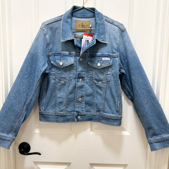 Calvin Klein Women's Classic Trucker Denim Jacket Size M Medium Blue Stretch NEW - Picture 15 of 15